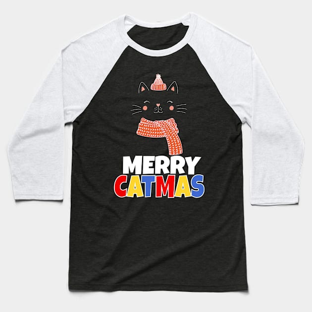 Merry Catmas Baseball T-Shirt by Work Memes